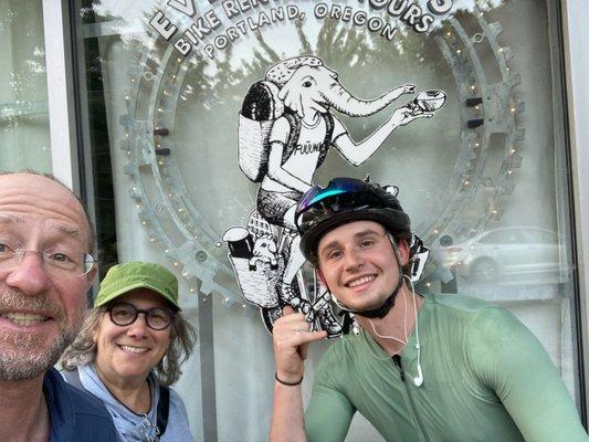 Jack took a break from his holiday day off bike ride to let us return our bikes. Thanks!