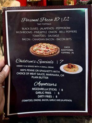 05.26.24 Personal Pizza and Children's Specials