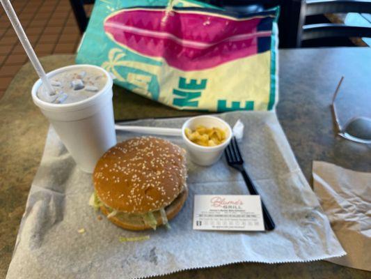 Burger, Diet Coke, & Macaroni and cheese. They also have a customer rewards punch card.