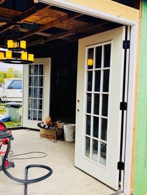 2 sets of the 14 light French doors have been installed into cottage #2 as it has a outdoor patio & fireplace