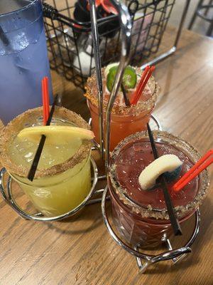 Margarita flight (strawberry jalapeño, caramel apple, and berry)