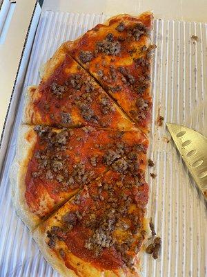 Cheese and hamburger pizza with no cheese.