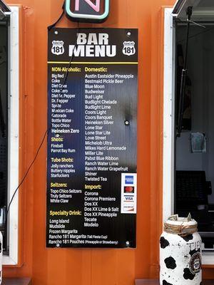 Bar menu