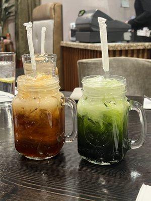 Right- Thai Iced Tea  Left- Thai Iced Green Sweet Tea