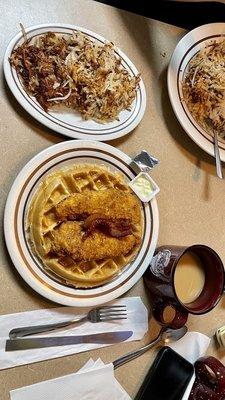 Chicken and waffles Hash browns