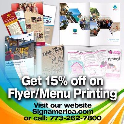 15%off on flyer menus or brochure printing