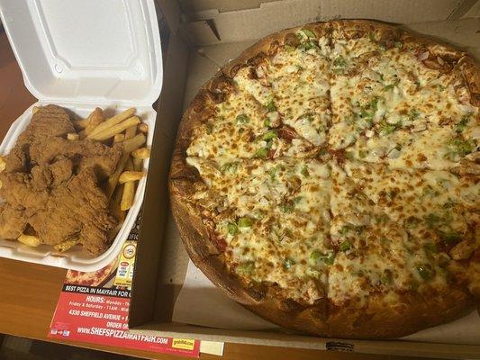 Chicken Fingers  Fajita Chicken Pizza