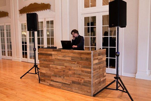 Custom DJ booth with stacked natural Reclaimed barn wood by Instant Request