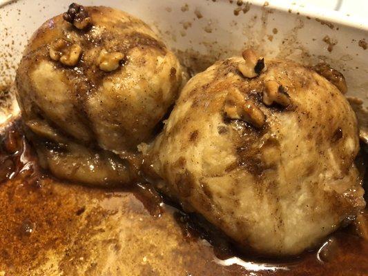 Home-made maple-glazed apple dumplings