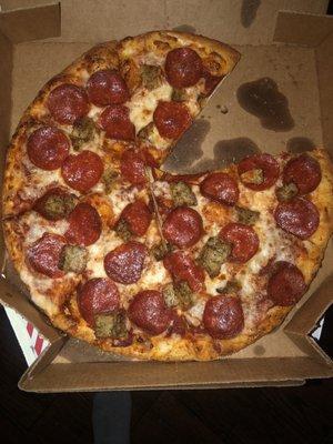 Medium size pizza  pepperoni & sausage.