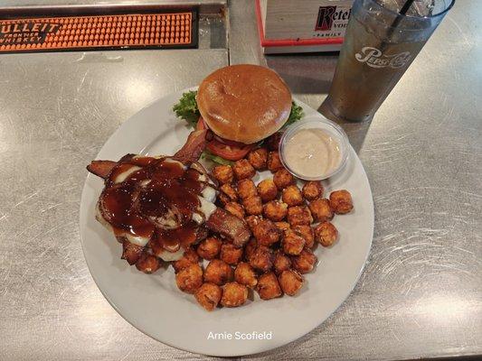 Bourbon Burger with Sweet Potato Tots. YUM