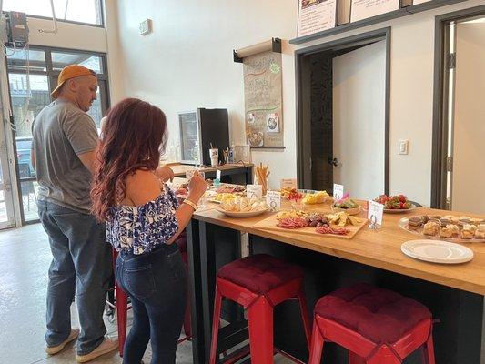 Part of the wine service bar and food area.