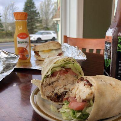 Grilled Chicken wrap with bacon, cheese, lettuce, tomato, spicy mayo - chips included!