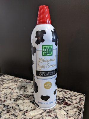 The Fresh Market Whipped Light Cream. Sweetened with real cane sugar. $3.79.