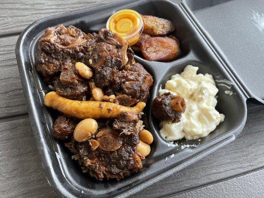 Oxtail with Potato Salad and Plantains