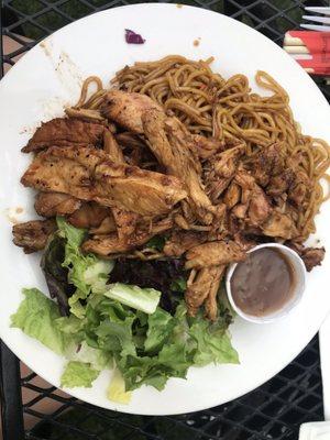 Teriyaki Chicken, salad, fried noodles