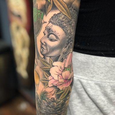 Buddha by Danielle Oberosler. Book thru website thetattooroom.com