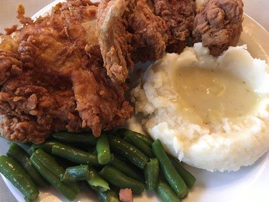 Hall's Original Drive-In: fried chicken platter. YUM. It's the Sunday special, also available with different sides the rest of the week.