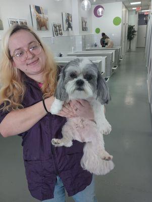 This is Princess having a Spa Day with her groomer Kaitlyn Weiss at Bubbly Paws.