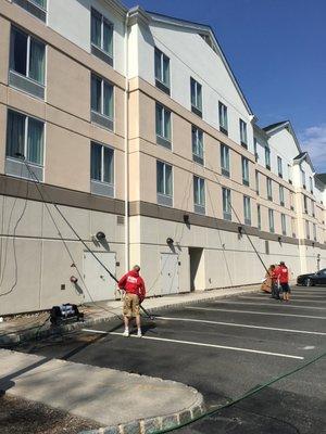 Commercial Window Cleaning - we have the experience & proper equipment to clean 3 to 4 story buildings