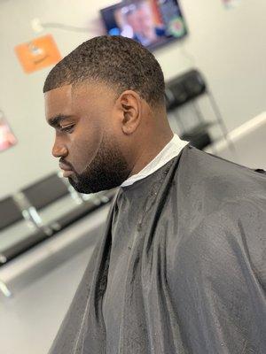 High taper, beard trim and lineup