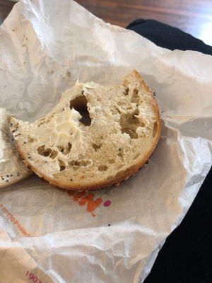 Everything bagel that has cream cheese on only half of it??