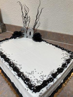 Black and white Tres Leches cake