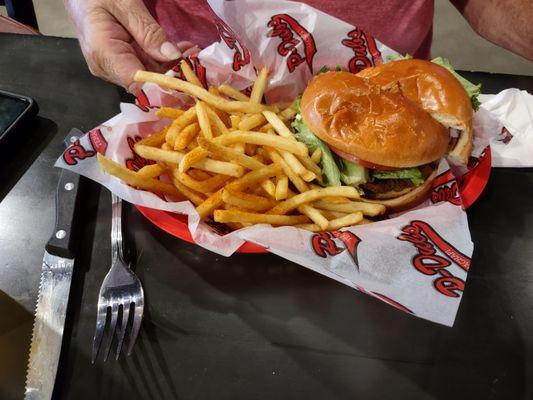 The black and bleau burger/fries