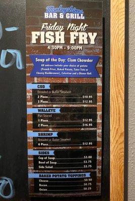 Friday Fish Fry menu.