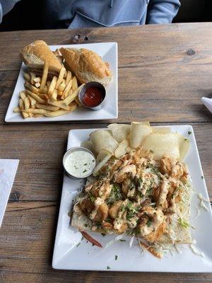 Shrimp po boy sandwich + yuka chips