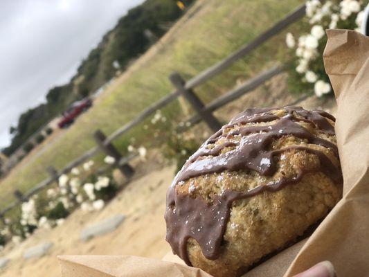 Chocolate chip scone with Mexican chocolate glaze