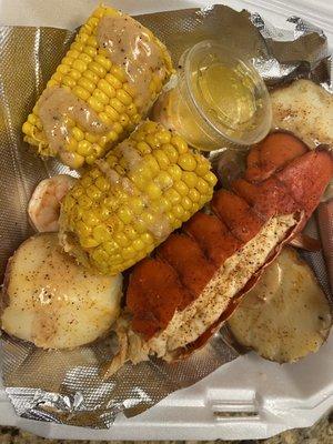 Lobster tail, shrimp, corn, sausage & potatoe