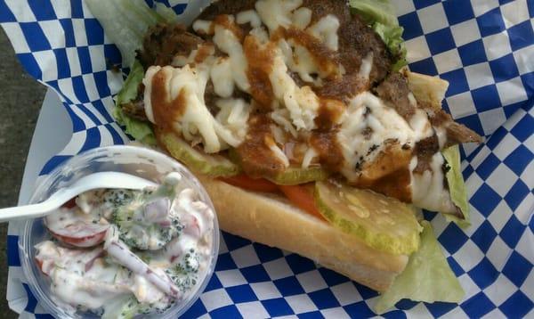 Steak sandwich w/ broccoli salad