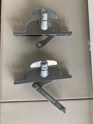 Two WCM301 Jalousie Window or Door Operator for Stanley 3-11/32" Link Arm - one with and one without the link arm