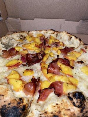 PESCA $16.75 Local peaches, asiago cheese, speck (lightly smoked prosciutto)