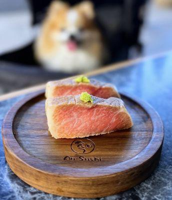 O-Toro Nigiri, requested less rice | $17 (one dog-friendly table outside)