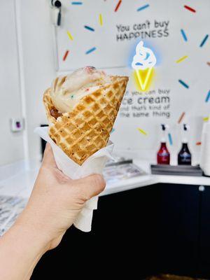 Vegan Ice Cream Double Scoop with waffle cone.