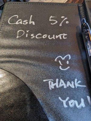 Discount for paying cash