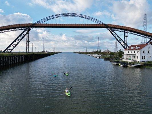 Kayakers heading up Ashtabula Harbor.