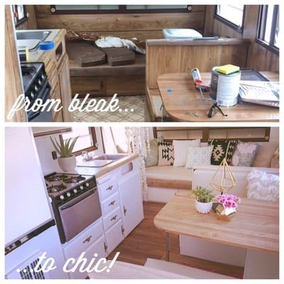 Vintage Camper Makeover; what a difference some fresh paint and stylish decor make!