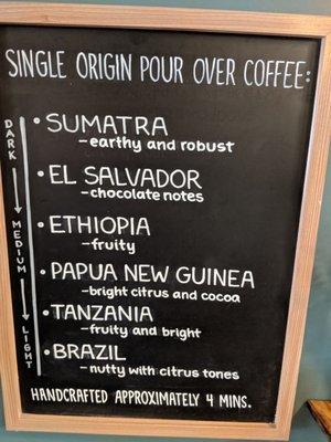 (pour over) Coffee menu