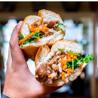 This is spicy pork banh mi, juicy and tender