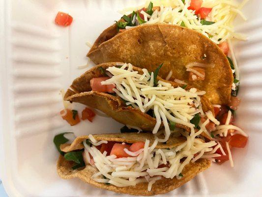 Potato Crispy Taco, chicken Crispy Taco and beef Crispy Taco with everything