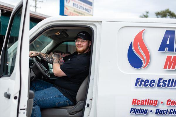 Drew one of our lead techs at Air solutions Mechanical Services getting ready to head out.