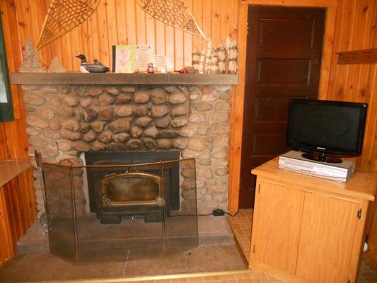 Fire place and very small TV in Wildflower