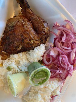 #8 1/4 dark w 2 sides (rice and red onions r sides), green sauce, white sauce $11.99 plus tax