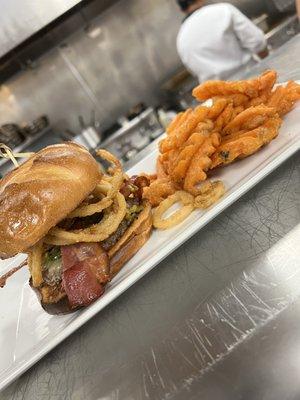 El Diablo Burger with Sweet Potato Waffle Fries