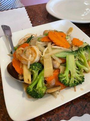 Stir fried vegetables with shrimp.  And good for you