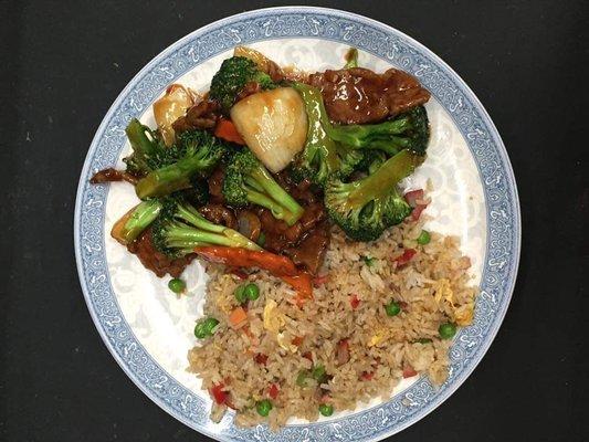 Beef broccoli combo with pork fried rice.