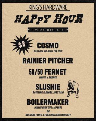 Happy hour menu. Pitcher is a great deal.